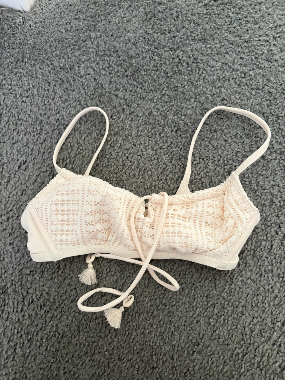 Urban Outfitters Cream Crochet Lace Bralette with Tassel Ties